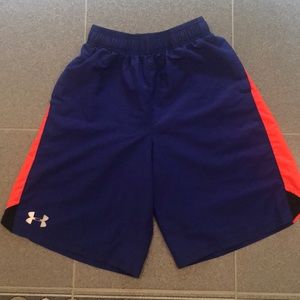 Boys Under Armour YM blue and orange shorts
